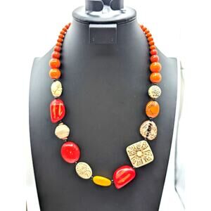 Vibrant Orange Yellow Cream Acrylic Multi-Bead 22.5"-25.5" Necklace